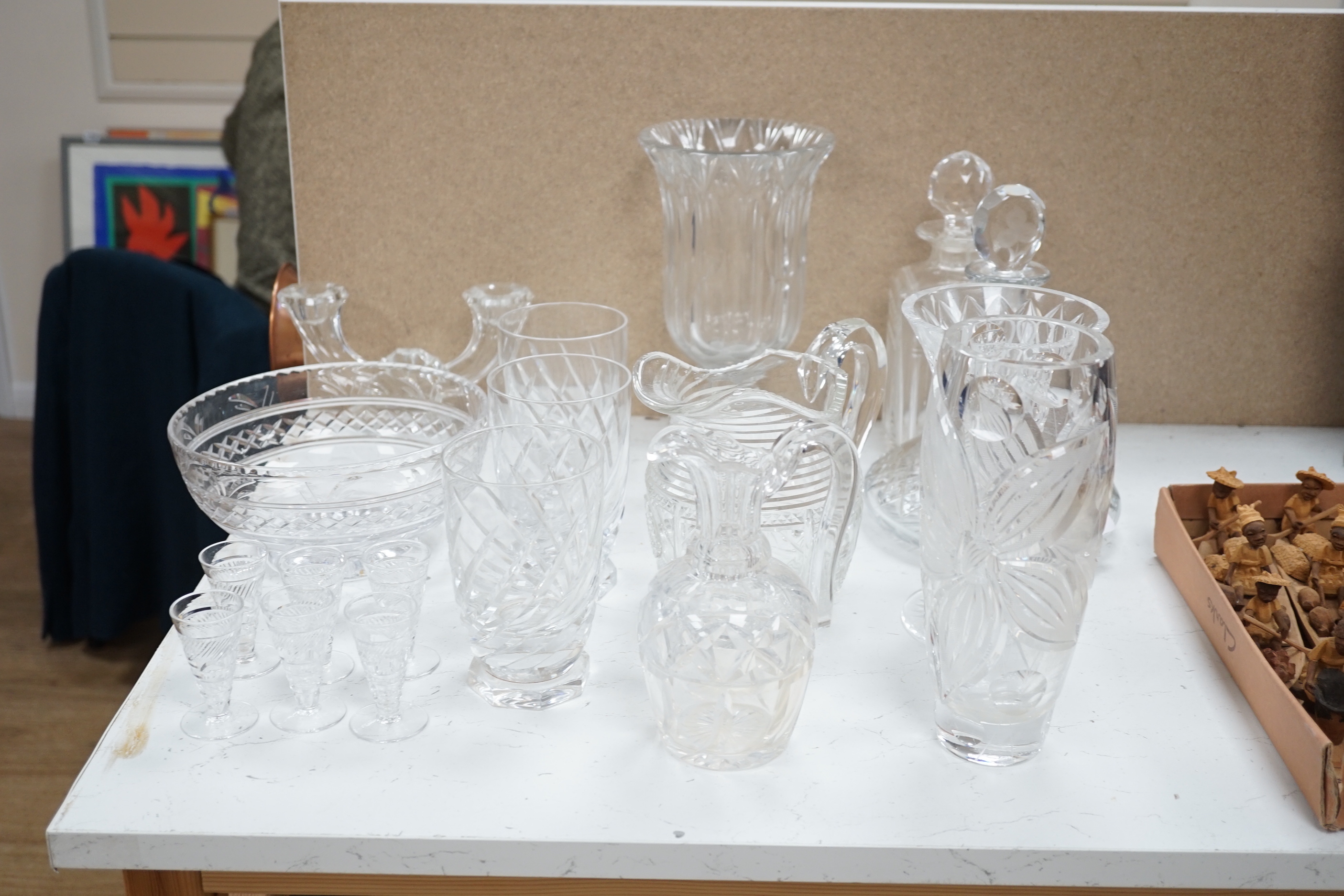 A ship's whisky decanter and mixed glassware, ships decanter 25cm high